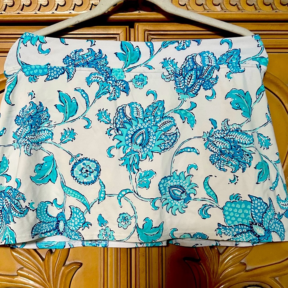 Lands' End Blue and White Floral Swim Skirt